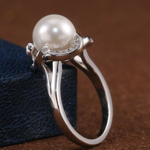 Magnificent 14k Gold Over Silver Cultured Pearl Diamond Ring - Picture 5 of 5